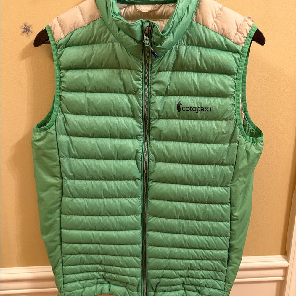 950-Fill Water-Resistant Goose Down Cotopaxi Green and Cream Puffer Vest